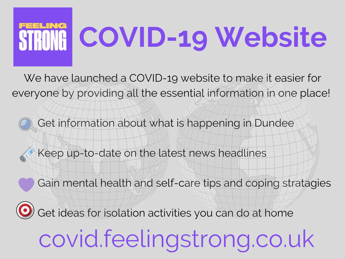 We've just launched a new website providing COVID-19 support! Check it out to access 👇
💜 Our latest services
💜 Latest NHS &amp; local news
💜 Links &amp; advice to help maintain mental health 💜 Suggestions of isolation activities

covid.feelingstrong.co.uk/home