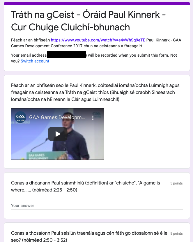 O Xrhsths Alan Finnegan Sto Twitter Today Gcl Gaa Fl Gcluimnigh Students Have Been Given A Quiz On Paul Kinnerk S Kinnerker Game Based Approach To Coaching From The Officialgaa Games Development Forum Within Their Gaafutureleader