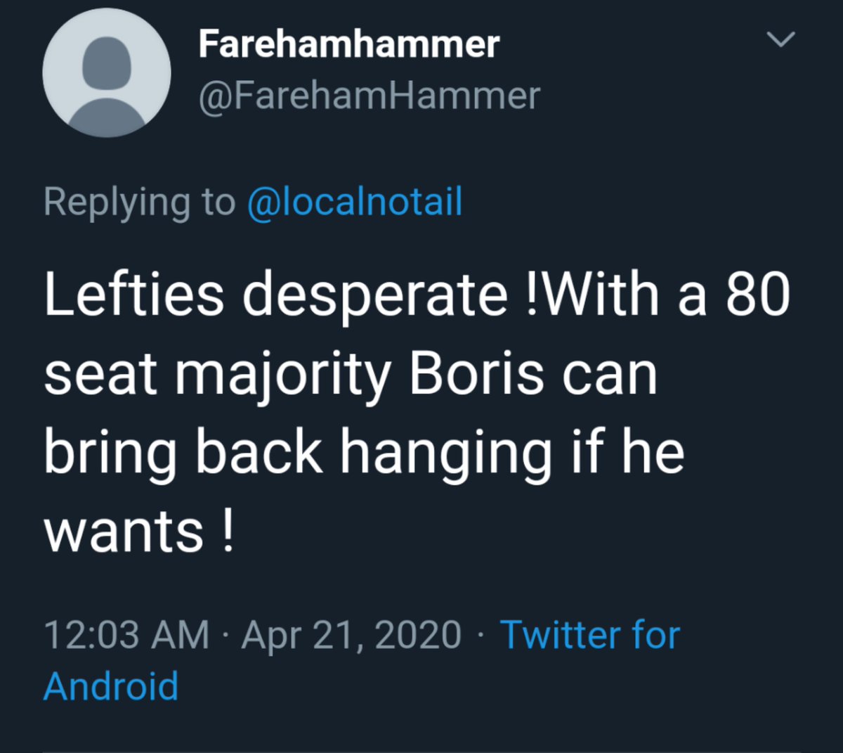 For instance, this account is pathologically obsessed with abusing Anna Soubry  https://mobile.twitter.com/search?q=Anna%20(from%3A%40FarehamHammer)&src=typed_query&f=live