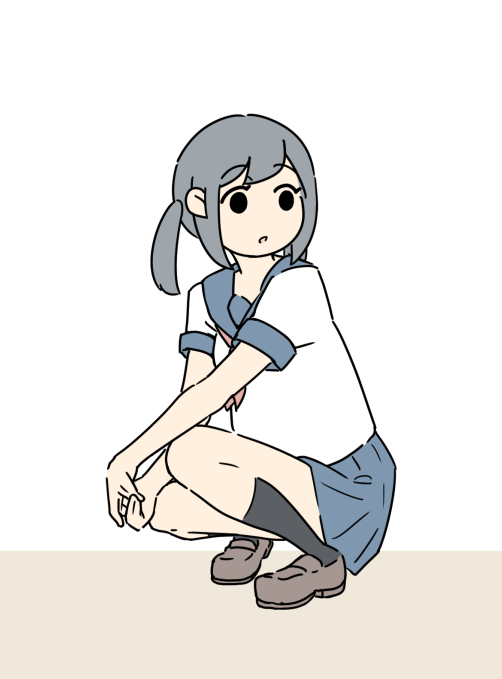 1girl flat color school uniform solo squatting twintails serafuku  illustration images