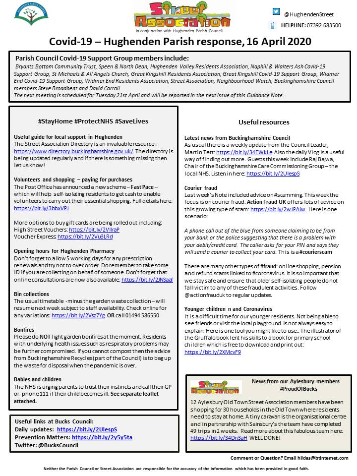 HughendenStreet's tweet image. We produce a weekly #GuidanceNote to help share useful information across our network. Only 1 side of A4 printable too! #courierfraud #wellbeing #explainingCovid19 #mentalhealth @WycombeSound @MarlowFM DM if you would like to receive a copy @MimiHarker @RobBAylesbury