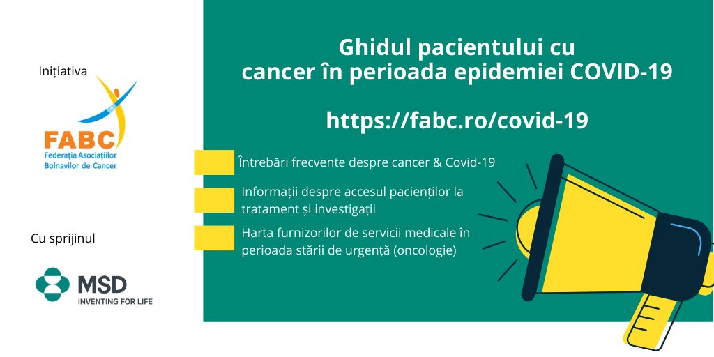 Ne alăturăm eforturilor Federaţiei Asociaţiilor Bolnavilor de Cancer (FABC) de a oferi acces pacienților oncologici la o nouă platformă de suport și informare în această perioadă extrem de dificilă.