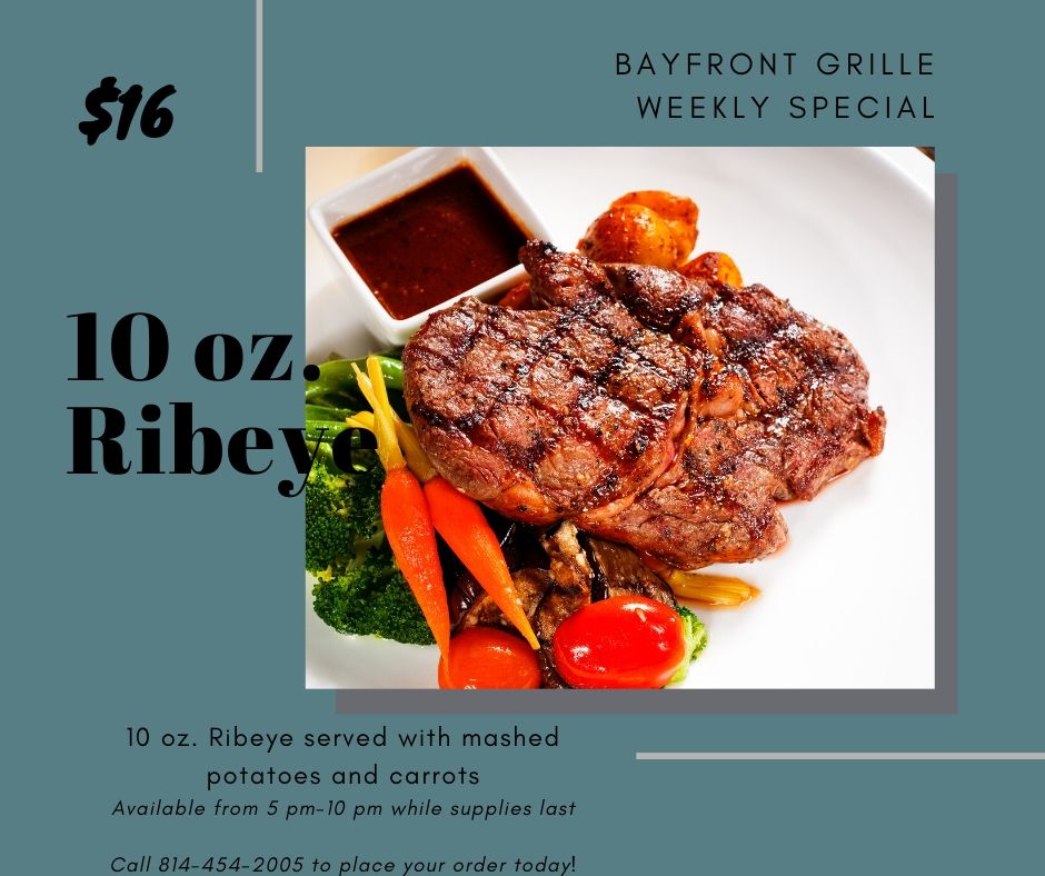 BayfrontGrille's tweet photo. Check our our weekly special! 😋🥩 You don't wanna miss this delicious Ribeye. 
#bayfrontgrille #sheraton #sheratonerie #bayfrontlanding #dinner #ribeye #weeklyspecial https://t.co/pPDsiILCR6