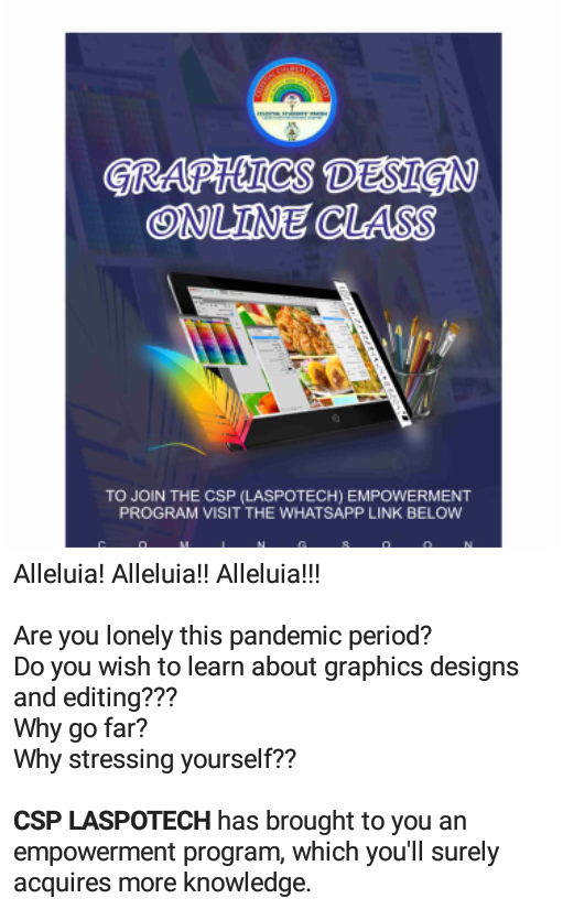 CccspL's tweet photo. Join with the link below
https://t.co/B9p512VGjv

#GraphicDesign #GraphicDesigner #Graphic 
#celestialchurch
#laspotech
#QuaratineLife 
#student
#studentparish
#LearnConnect 
@OshoffaTosho https://t.co/TqzqukOdpj