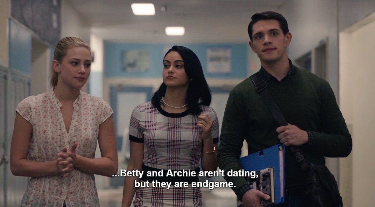 10.) it was stated that they are endgame from the beginning.kevin said in the pilot that betty and archie are not dating, but they are endgame. this along with several different quotes, such as “a little part of me always thought” and “ask me when we’re 18”, is foreshadowing :)