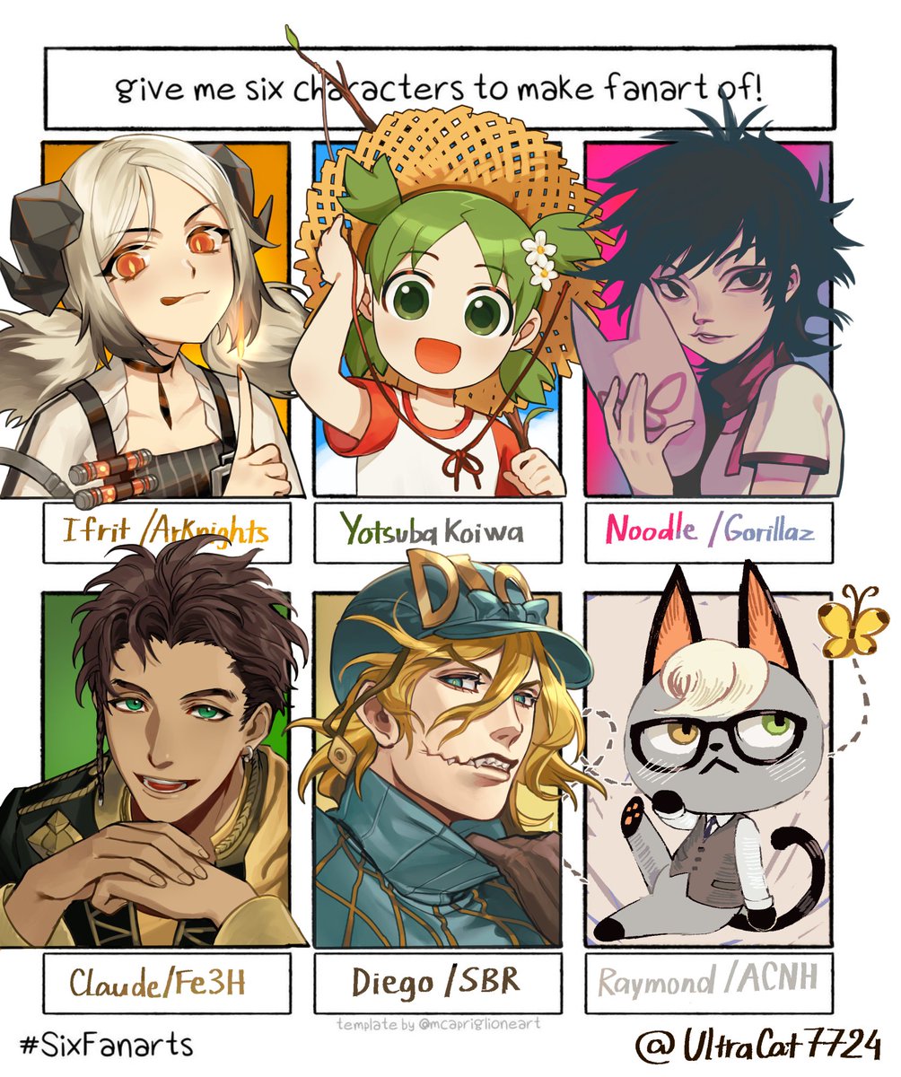 catch up with the trend #SixFanarts ??
#Ifrit #YotsubaKoiwa #Noodle #ClaudeVonRiegan #DiegoBrando #Raymond 