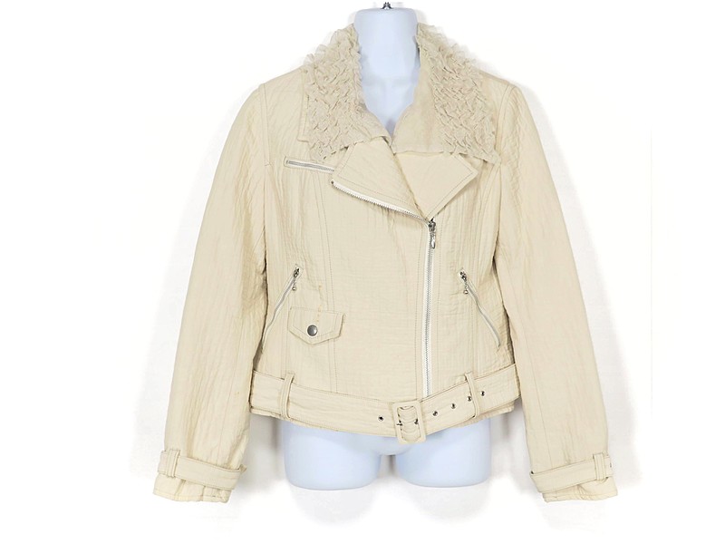 ストア対応のヤフオク一括出品オークツール ヤフオク T Co O4sff7uff1 ピンクハウス 甘辛コーデに チュールレース襟 フルジップジャケット ショート丈 ベルト付き Mサイズ アイボリー系 難あり W1385 ファッション ブランド別 ひ ピン