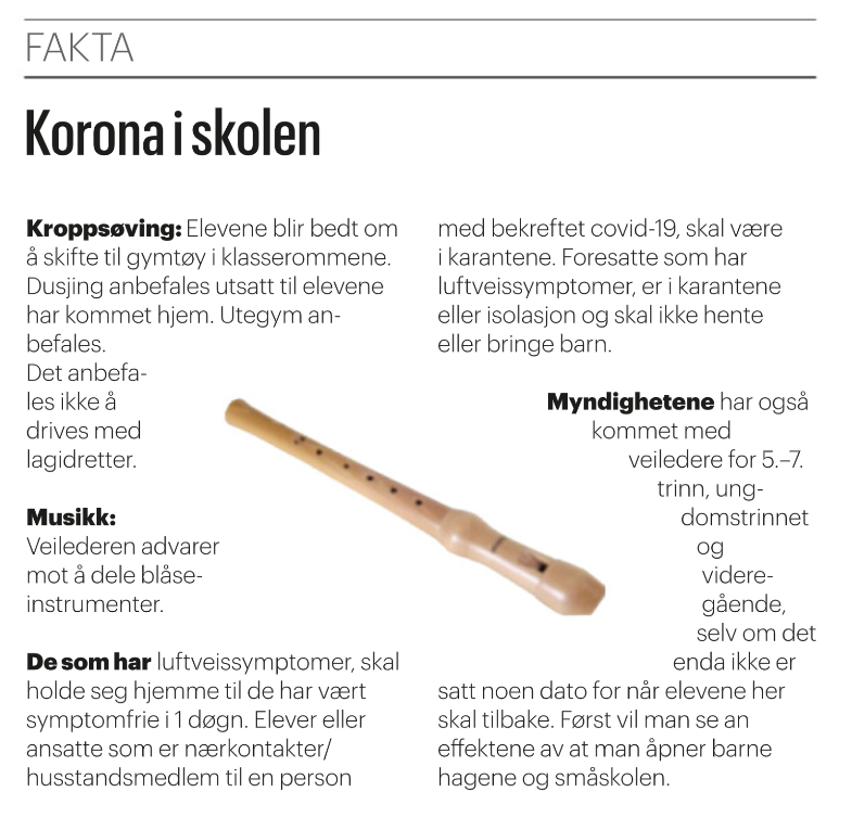 bjarnes's tweet photo. Om #korona skulle ta knekken på blokkfløyta i skolen, er det vel ingen grunn til krisepakker ... @aftenposten https://t.co/GCHMN4ty4A