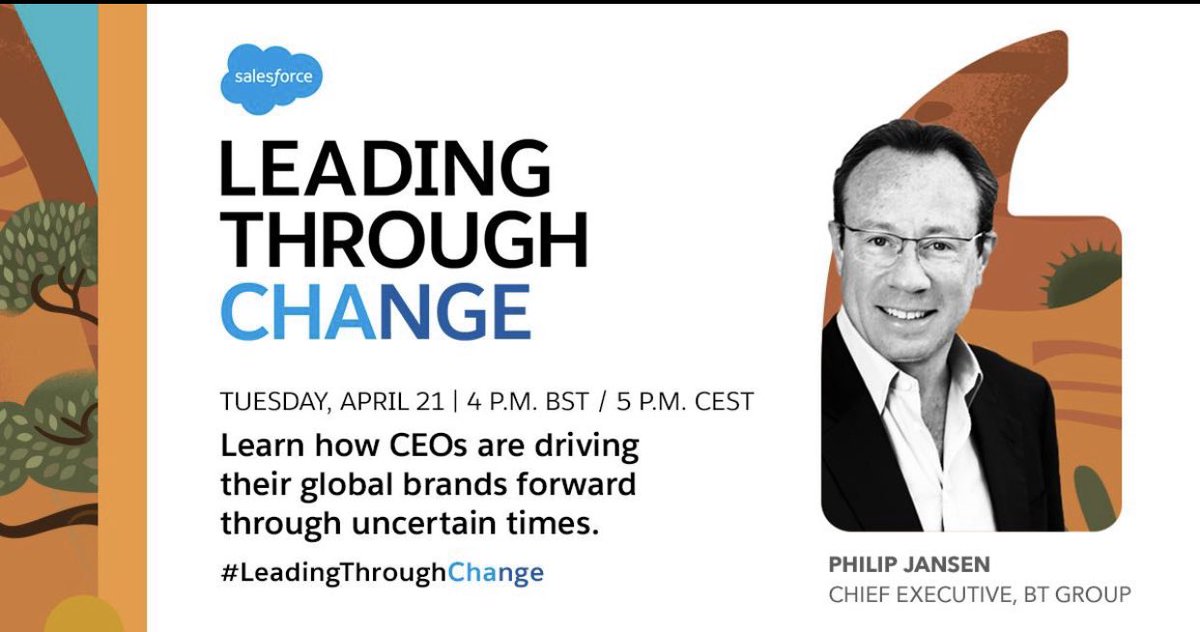 In times of crisis, human beings demonstrate the best in themselves. It is when true leaders emerge from the darkness.

#leadingThroughChange👉 Philip Jansen

📌Tuesday, April 21, 4:00 p.m. BST/5:00 p.m. CET 👇👇👇 <a href="/SalesforceES/">SalesforceES</a> <a href="/salesforce/">Salesforce</a> <a href="/mildredlaya/">Mildred Laya</a> 

salesforce.com/uk/form/event/…