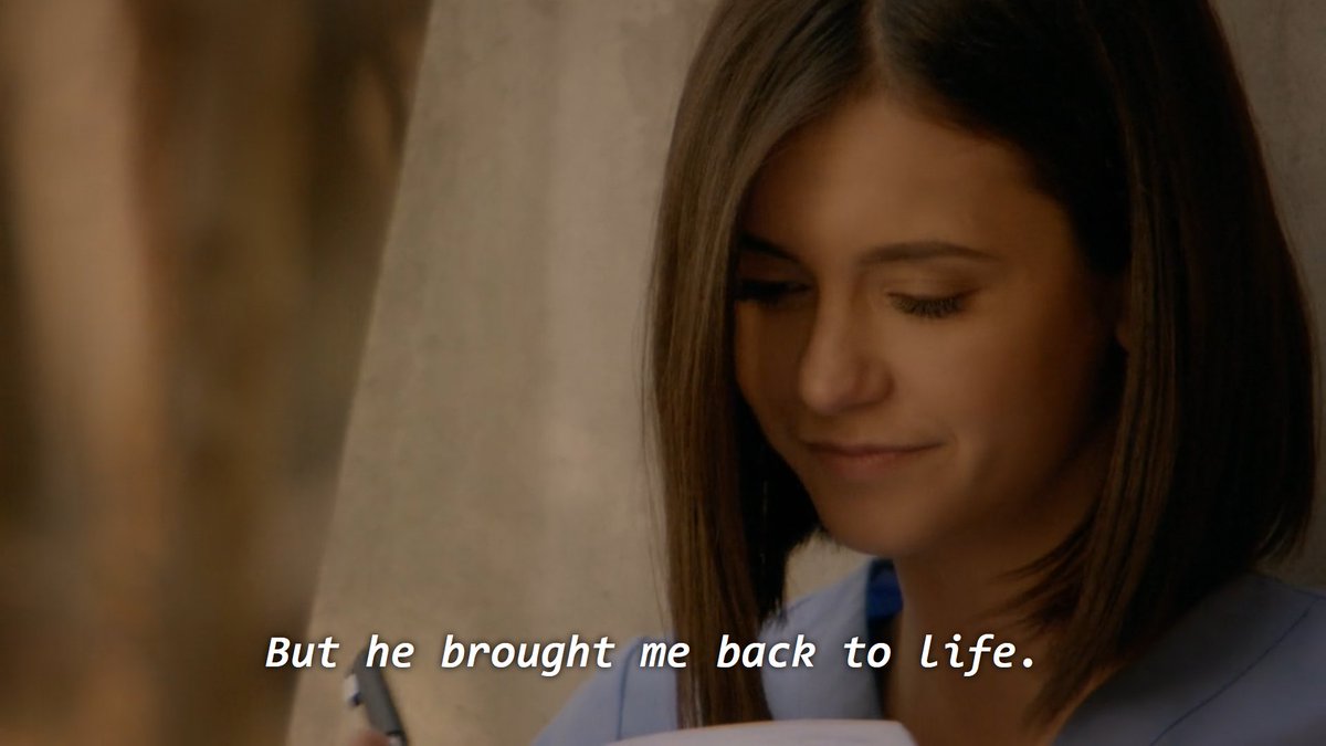 this line is such a cop out. he did not bring her back to life. the entire time elena was with stefan she struggled with depression, survivors guilt, she was very adamant on dying, and didn't think her life meant much which is why death never scared.