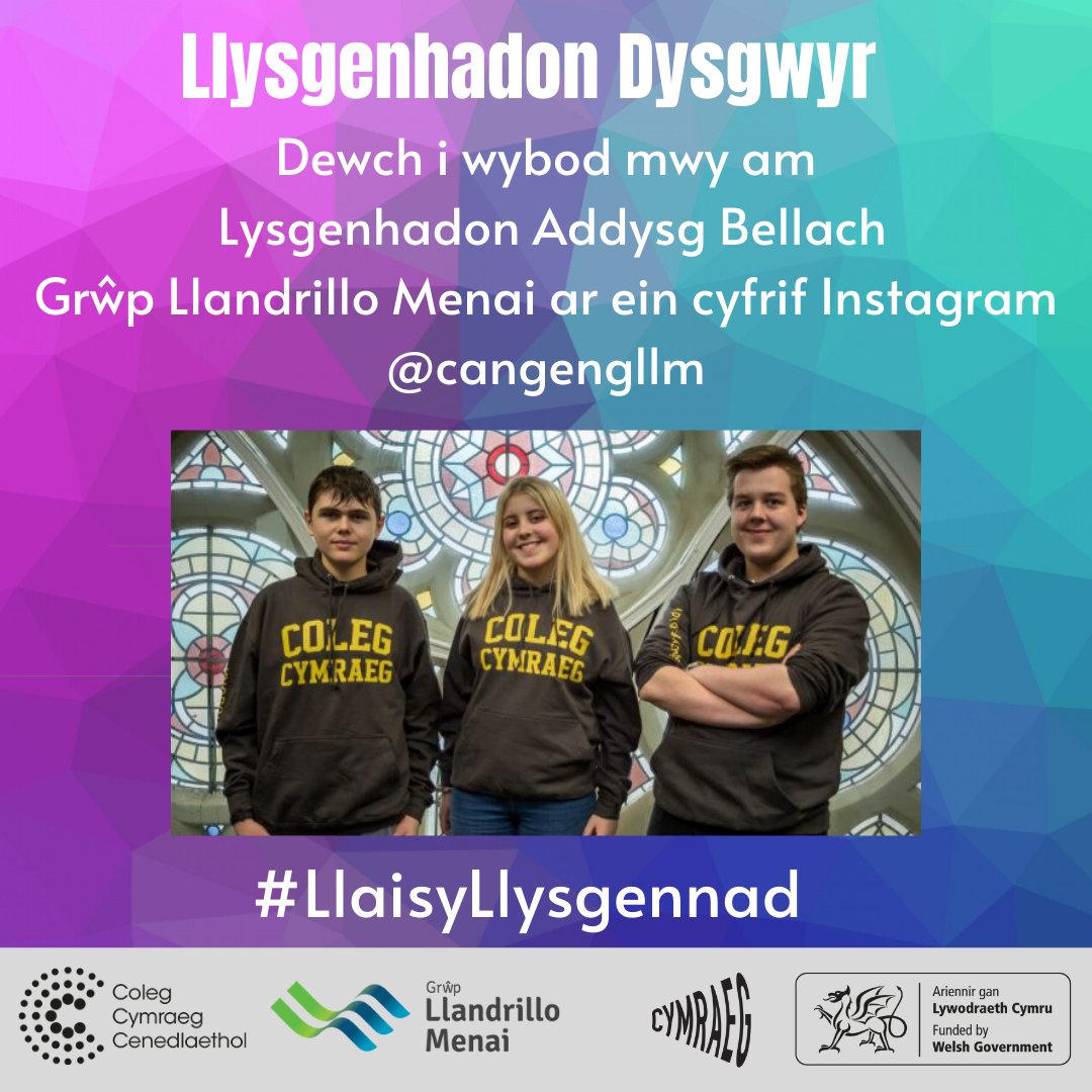 Swyddog Cangen Grŵp Llandrillo Menai (@scgllm) on Twitter photo *Dewisiadau, Cyflogadwyedd a Dilyniant*
Dyma lysgenhadon Addysg Bellach <a href="/colegcymraeg/">Coleg Cymraeg</a> a @LlandrilloMenai. Criw gweithgar, brwdfrydig sy’n gweld y Gymraeg fel sgil ac yn ffordd naturiol o gymdeithasu. Dilyna ein cyfrif Instagram @cangengllm! #lwcus #diolch <a href="/SUgllm/">SULlandrilloMenai</a> <a href="/dyddyfodoldi/">Dy Ddyfodol Di</a> *Dewisiadau, Cyflogadwyedd a Dilyniant*
Dyma lysgenhadon Addysg Bellach <a href="/colegcymraeg/">Coleg Cymraeg</a> a @LlandrilloMenai. Criw gweithgar, brwdfrydig sy’n gweld y Gymraeg fel sgil ac yn ffordd naturiol o gymdeithasu. Dilyna ein cyfrif Instagram @cangengllm! #lwcus #diolch <a href="/SUgllm/">SULlandrilloMenai</a> <a href="/dyddyfodoldi/">Dy Ddyfodol Di</a>