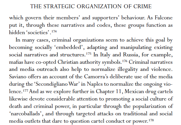 Criminal orgs work to cultivate + coopt social narratives that nurture their hidden power.They build narratives that they are the best source of protection – better than rivals for governmental power, including the state. Disasters are a great moment to prove it.