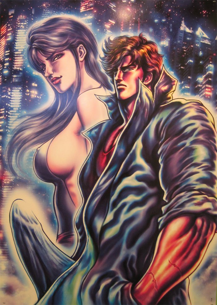 Ryo Saeba (avec Mokkori mdrr) & Hitomi Kisumi (CITY HUNTER) dessinés par Tetsuo Hara (HokutoNoKen)