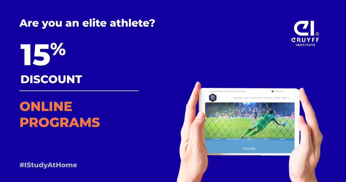 CruyffInstitute's tweet photo. If you are an elite athlete and you can't be on the field, take this time to develop your skills off the field.
We offer you a 15% discount in all our online programs:
https://t.co/IvN0xcEh7O
Send us an email to campus@cruyffinstitute.org
#IStudyAtHome #EducatingLeaders https://t.co/iujZuQkKxV