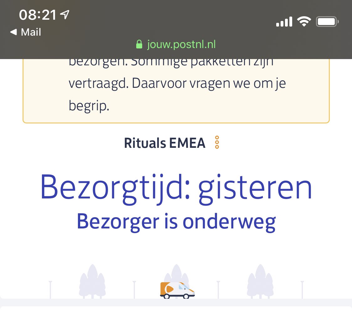 esmeedegroot's tweet photo. @PostNL vraag over track en trace. Pakket had zaterdag bezorgd moeten worden, maar ondertussen staat er nu dat pakket maandag (gister dus) bezorgd wordt én dat de bezorger onderweg is. Wat is het nu? Wil niet voor niks naar het afhaalpunt. https://t.co/EBDyXUUwQL
