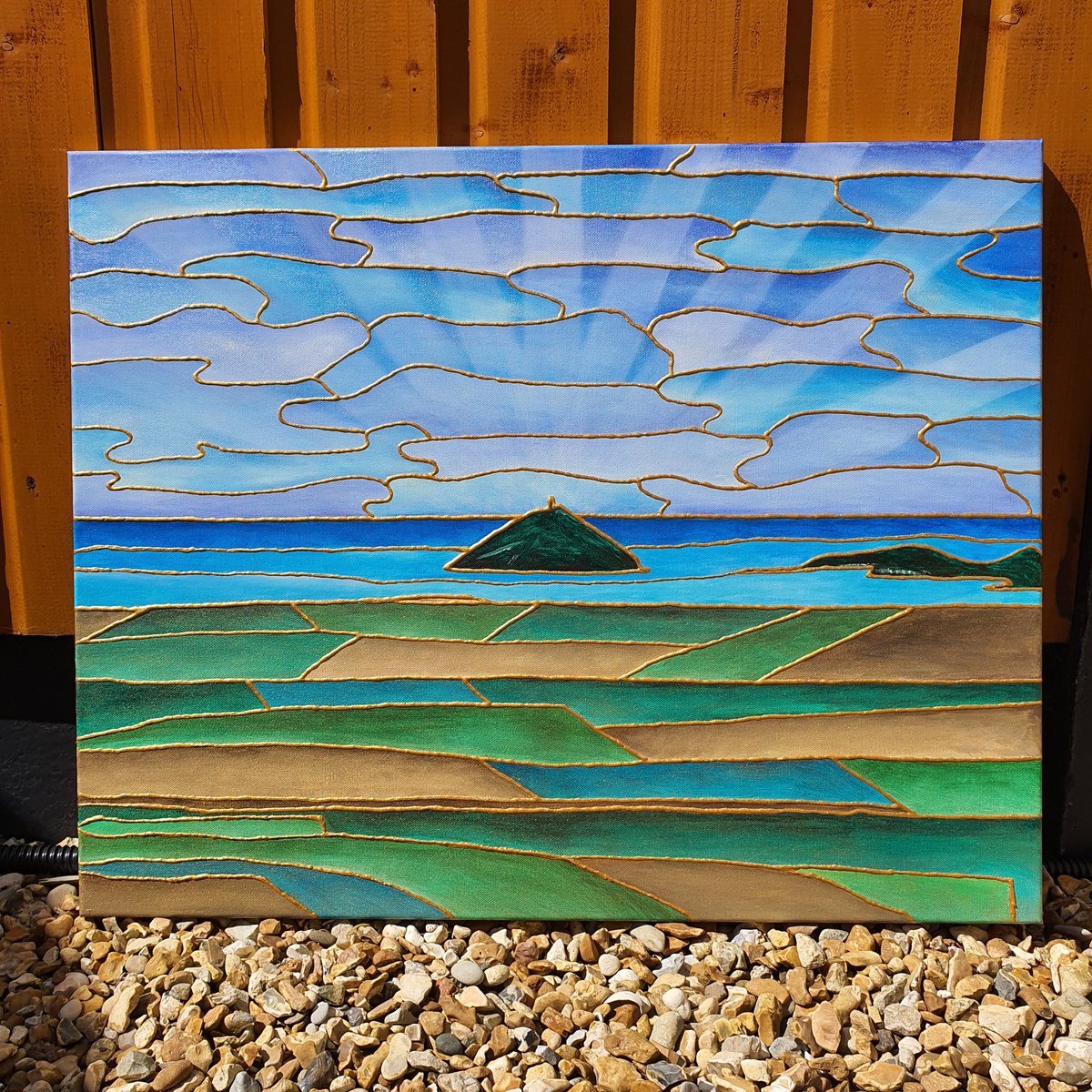 beatadagielart's tweet photo. This is my newest baby 'Ballycotton Island View'. This how we see the island from a hill in Cloyne ☺ #eastcork #ballycottonisland #newart #mosaic #stainedglasseffect https://t.co/0GYnF9hJY3