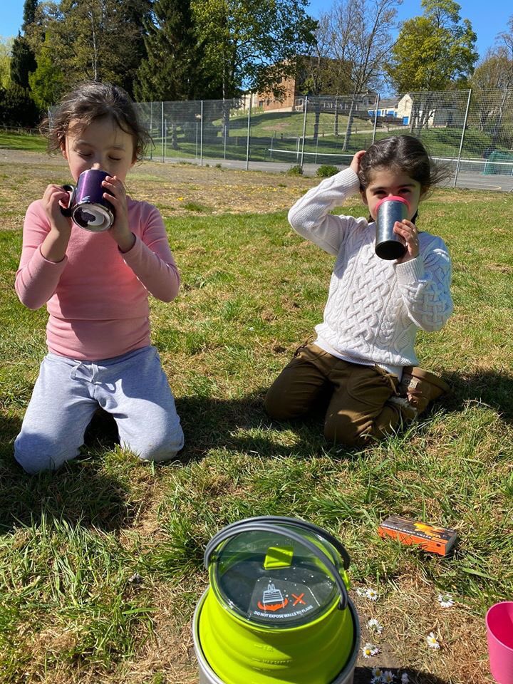 TeessideHigh's tweet photo. Our key worker children set up camp in the grounds yesterday, enjoying the sunshine and making hot chocolate and pancakes with Miss Hopkins #THSTogether 🌈 https://t.co/UmhqD0Y9zE