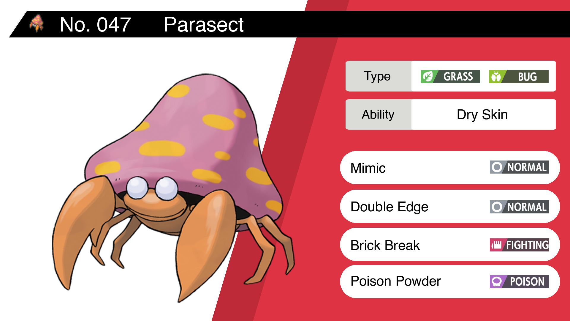 Random Pokemon Bot on X: &ldquo;Parasect Ability: Dry Skin Moves: Mimic 
