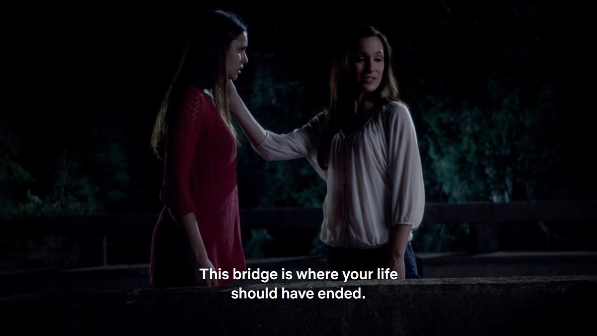 In 3x11, elena tells matt that she shouldve died on the bridge & in 4x06 she actually tries to kill herself there & through hallucinations of her mother which is a form of elenas subconscious we find out she still struggles with the fact that she survived & her parents didnt.