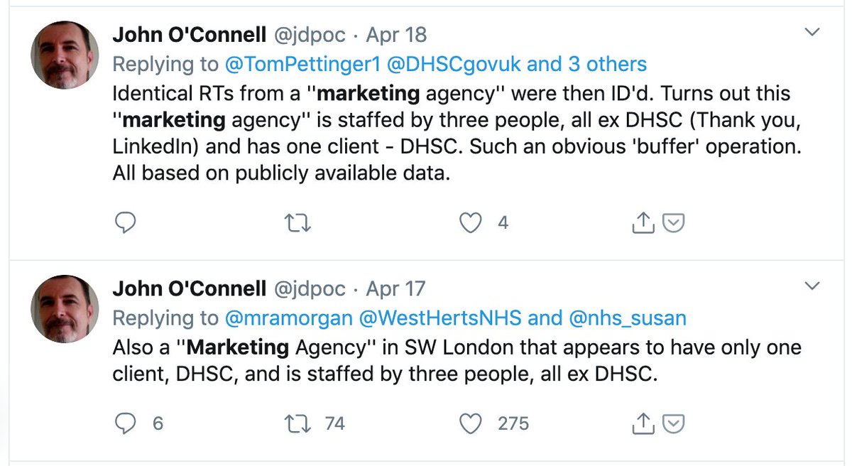 He's also convinced he knows who the marketing agency is - and hasn't revealed any details about that - yet is curiously unaware of how it actually operates, but is confident Matt Hancock isn't involved.