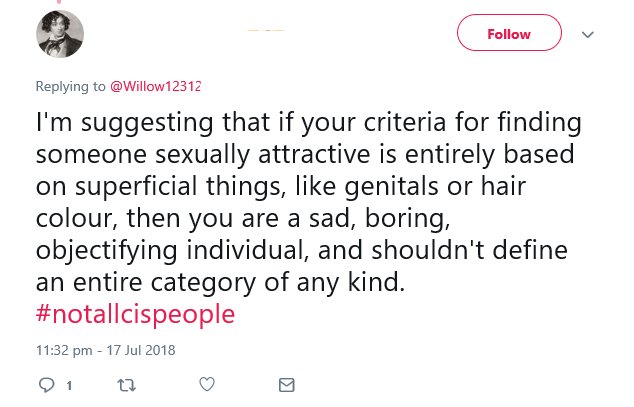 This tweet details the homophobia from Trans Activist who insist that Lesbian's like penis, and gay men vagina.After the initial post that will be done over a few days, I will update with new examples weekly. Feel free to link to it as needed.  #cottonceiling  #boxerceiling