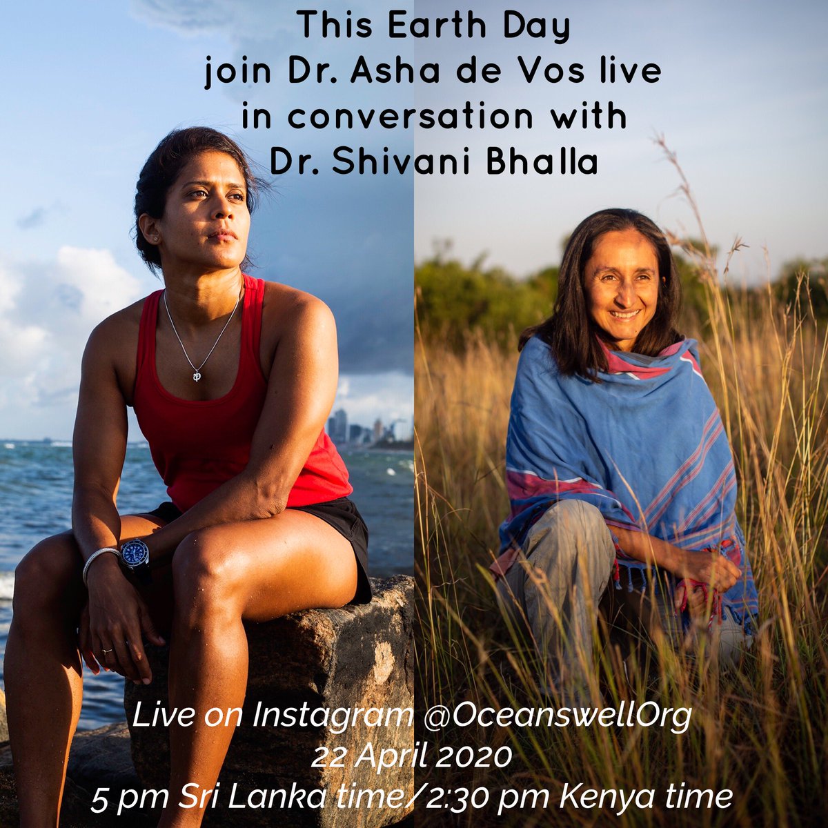 ashadevos's tweet photo. This #Earth Day join us for a live chat between two National Geographic Explorers from Sri Lanka &amp; Kenya who have devoted their lives to protecting our planet through their passion for whales and lions. Do join us LIVE on Instagram on @OceanswellOrg. @insidenatgeo @EwasoLions https://t.co/gtsMkvJTGD