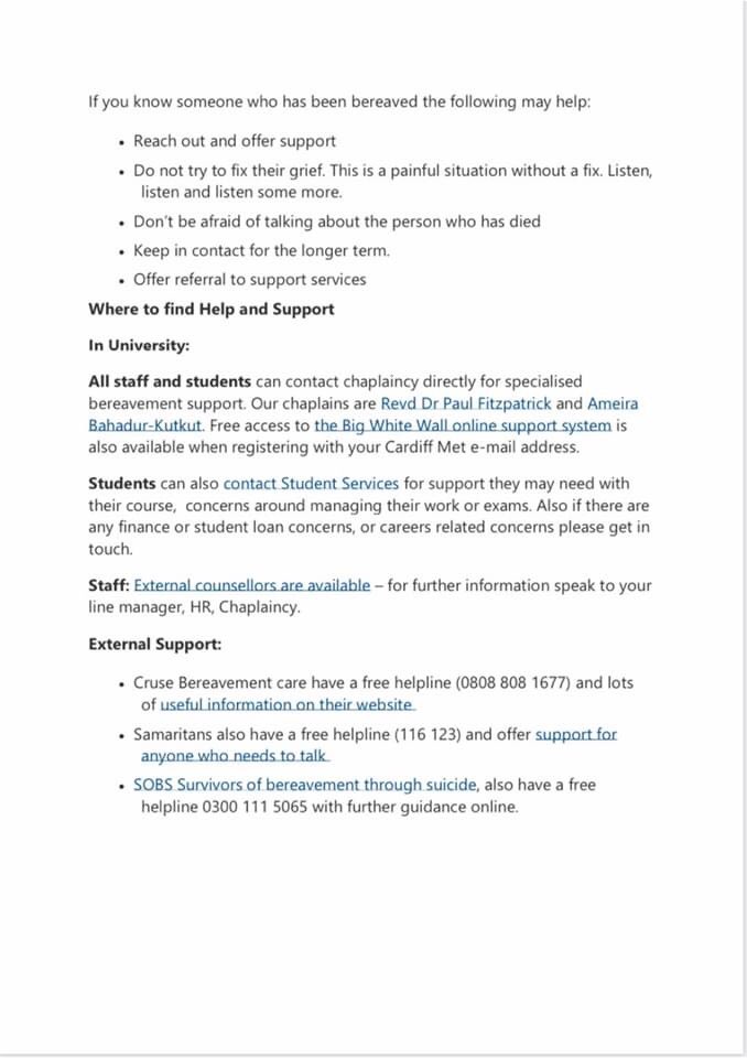 A short guide to bereavement, grief and loss.  Further details can be found at bit.ly/2zigzCI