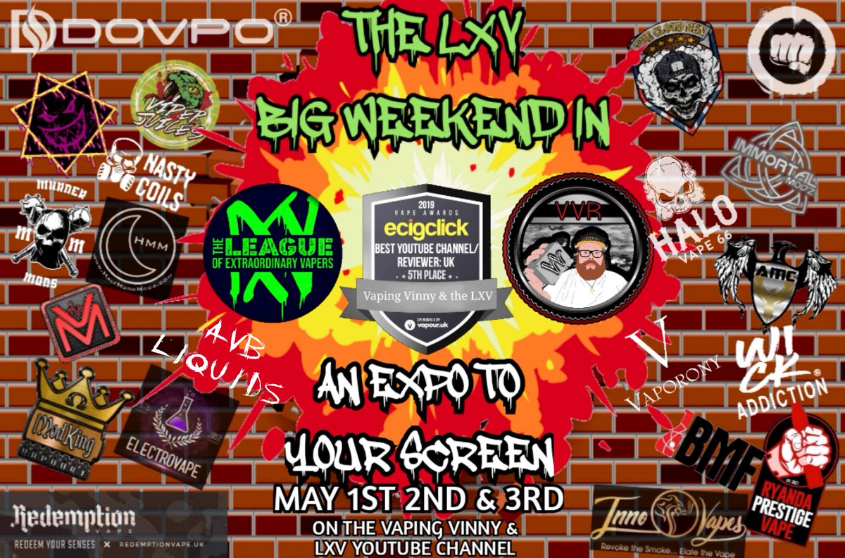 VapingVinny's tweet photo. Two weeks to go for the first ever virtual vape expo over 30 companies involved #vape #vapers #vapedaily #mechheads #vapinglife #vapingreviews #vapecommunity #mechvapers #vapeon #immortalmodz #morningstarmfg #dinnerladies #halfmoonmods #dovpo #murdermods https://t.co/nSX7YAJvr9