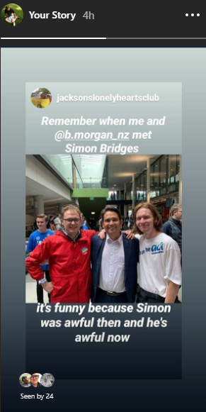 bennettLmorgan's tweet photo. If Bridges is rolled - my expectation is he won't - then its not because of the status, its because of @sylveoncore's devastating take-down on Instagram #spull #nzpol https://t.co/Hu2XWKrGGu