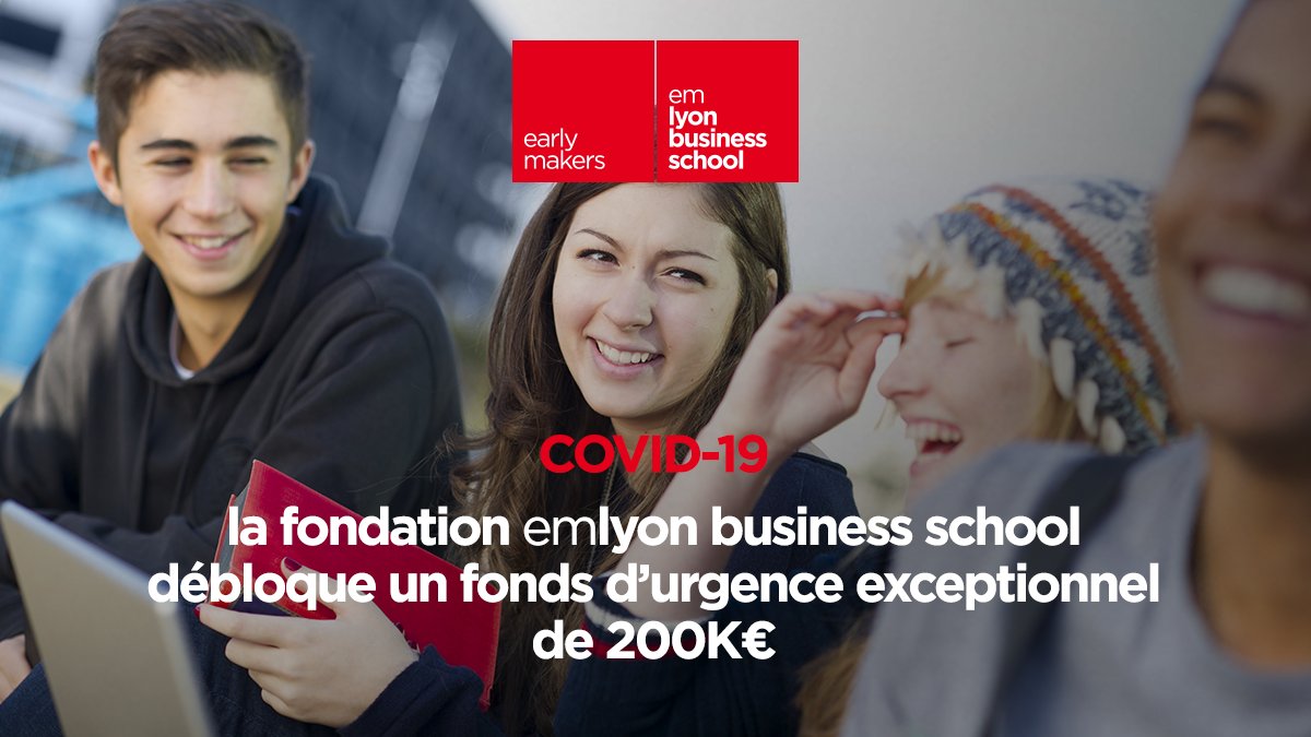 📣 Face à la crise économique et sanitaire, la fondation emlyon business school débloque un fonds d’urgence exceptionnel de 200K€ pour ses étudiants en difficulté 👉 bit.ly/2VLW2Oh
#emlyonSolidaire #earlymakers #covid19 #fondationemlyon