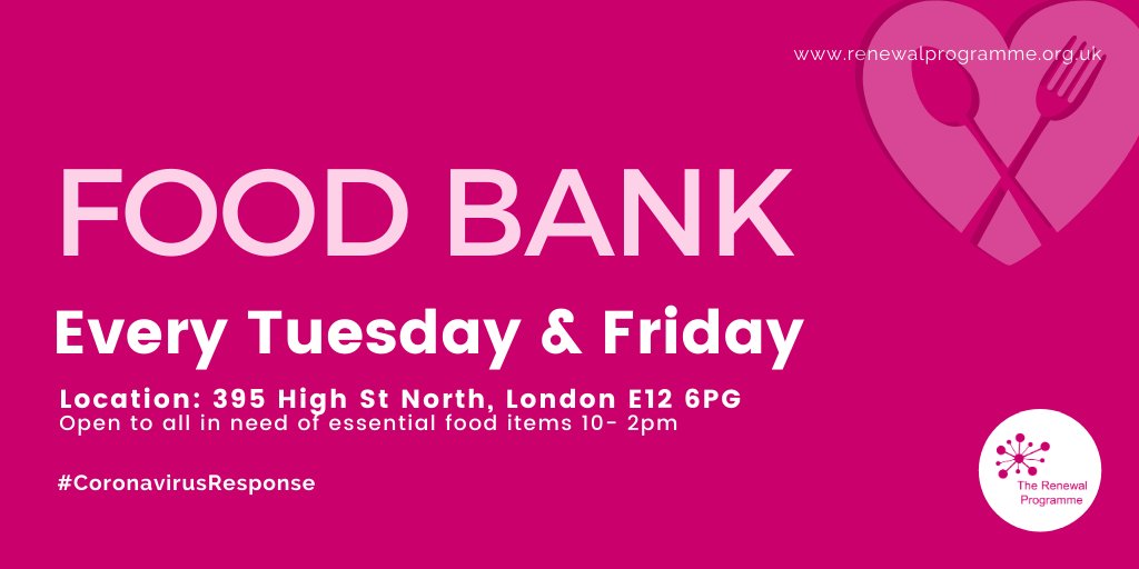 therenewalprog's tweet photo. We are open until 2pm today providing food parcels to the community. If you know anyone who needs support, please forward their details to - support@renewalprogramme.org.uk
#foodbank #chairtytuesday #manorpark https://t.co/2b1wO1bMdN