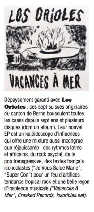 New Los Orioles ‘Vacances à Mer’ EP’s review on french <a href="/rock_and_folk/">Rock&Folk</a> magazine