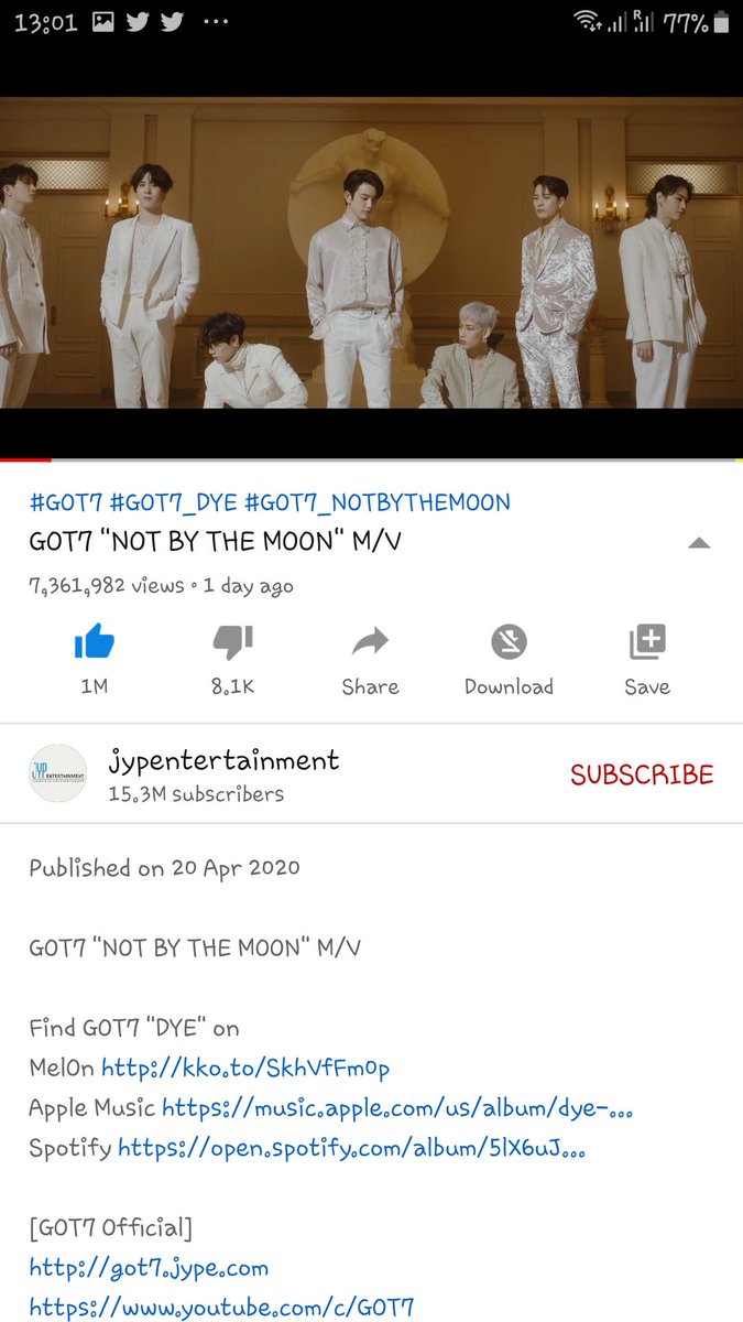AfricanIGOT7's tweet photo. [ GOT7 - NBTM ]

#GOT7_NOTBYTHEMOON has scored 7.3M views in 24hrs!!!!! A whooping 3.1M views faster than its predecessor YCMN!! 👏🏼👏🏼

#GOT7_DYE #GOT7MILLION
#GOT7 @GOT7Official #IGOT7 https://t.co/GxdytPQFaK