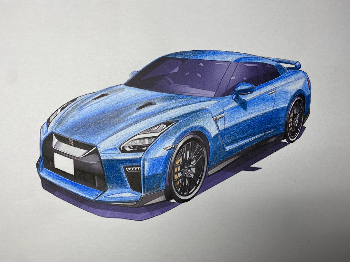 Mrくるま 完成しました 日産gt Rの塗り絵です 今回はワンガンブルーに仕上げました Drawdrawdraw 日産 Gtr ぬりえ