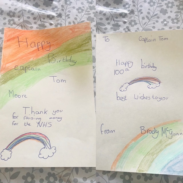 ololprimary's tweet photo. Brody McGann’s (5S) card for captain Tom and Logan McGann’s (1A) work on spring. Well done boys! Great work! 🌈👏👍 @captaintommoore #rockingthelockdown https://t.co/d8tc3k8MsQ