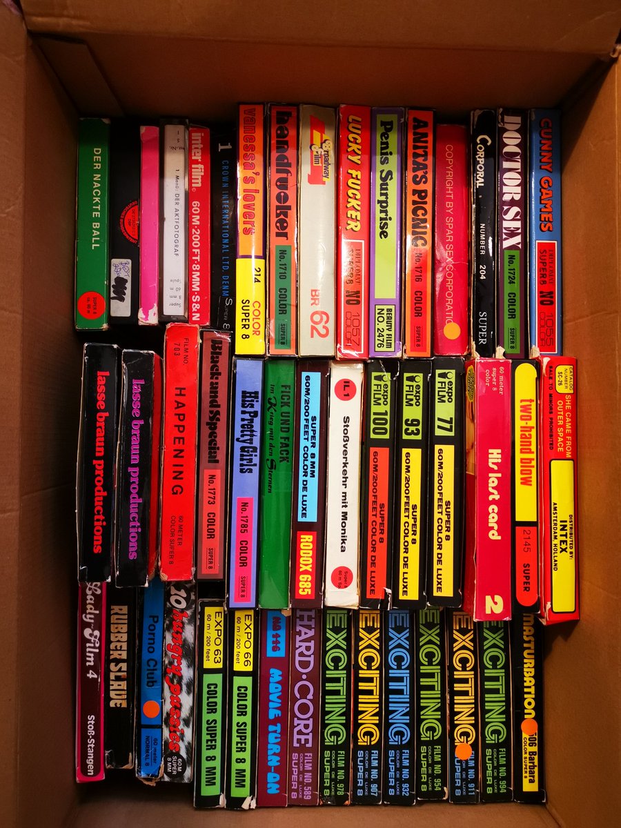 Just arrived from a Scottish collector 6 boxes of 60's 70's 80's 8mm porn reels #colorclimax #rodox #swedisherotica #tabu #lassebraun this will keep us busy during #lockdown