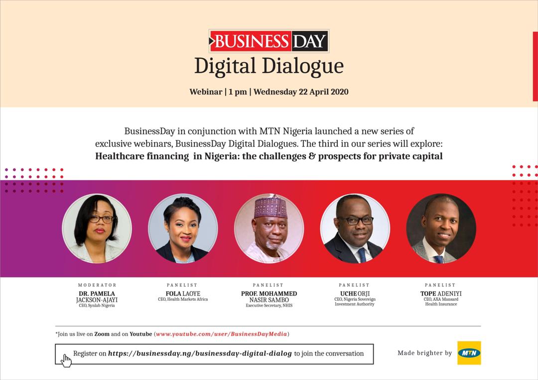 Please join us for another interesting and eye-opening conversation on healthcare financing in Nigeria: the challenges and prospects for private capital. 
Date- Wednesday, 22nd of April.
Time- 1pm
Click here to register businessday.ng/businessday-di…
#StaySafe #StayConnected