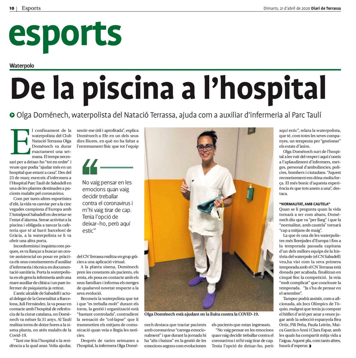 wpterrassa's tweet photo. Notícia al @DiarideTerrassa “De la piscina a l’hospital” 
@13Domenech 

#joemquedoacasa 
#terrassa
#waterpolo
#MareaRoja⚪️🔴 https://t.co/KyQ0X7oqxz