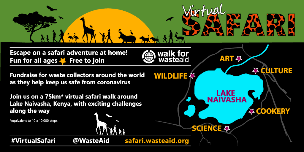 It's arrived!
🦁🐗🦒
Join the WasteAid #VirtualSafari
Support waste collectors while you #stayhome 
safari.wasteaid.org

#Walkingmeditation #Exercise #Mindfulness #Staypositive #Adventure #Escapism #Africanwildnerness #Stepbystep #Beinnovative #Breathe #Fundraise #Stayhome