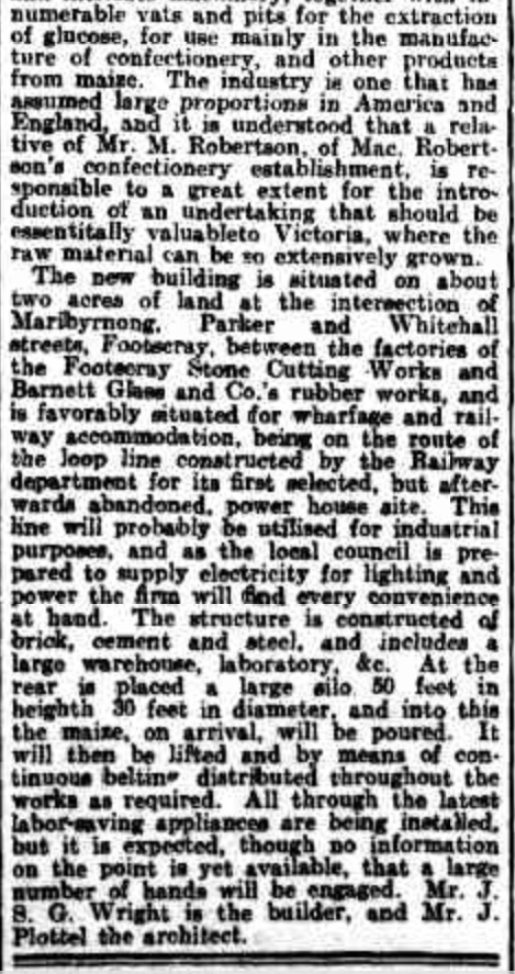 The earliest reference I can find to Plottel’s work in Footscray is in 1913, when he was commissioned to design a new glucose extraction plant by the Maize Product Company, a Footscray kosher grain processor  https://trove.nla.gov.au/newspaper/article/196238285