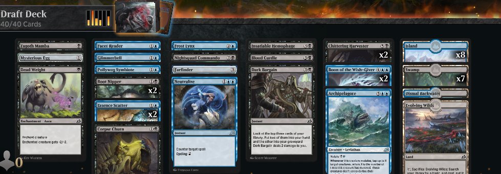 Did two more drafts. The UB Mutate deck ended up 2-1, but the RW Cycling deck went 1-2. Taking me to 21-6 in  #MTGIkoria Draft. I think the RW deck needed to be 13 lands...