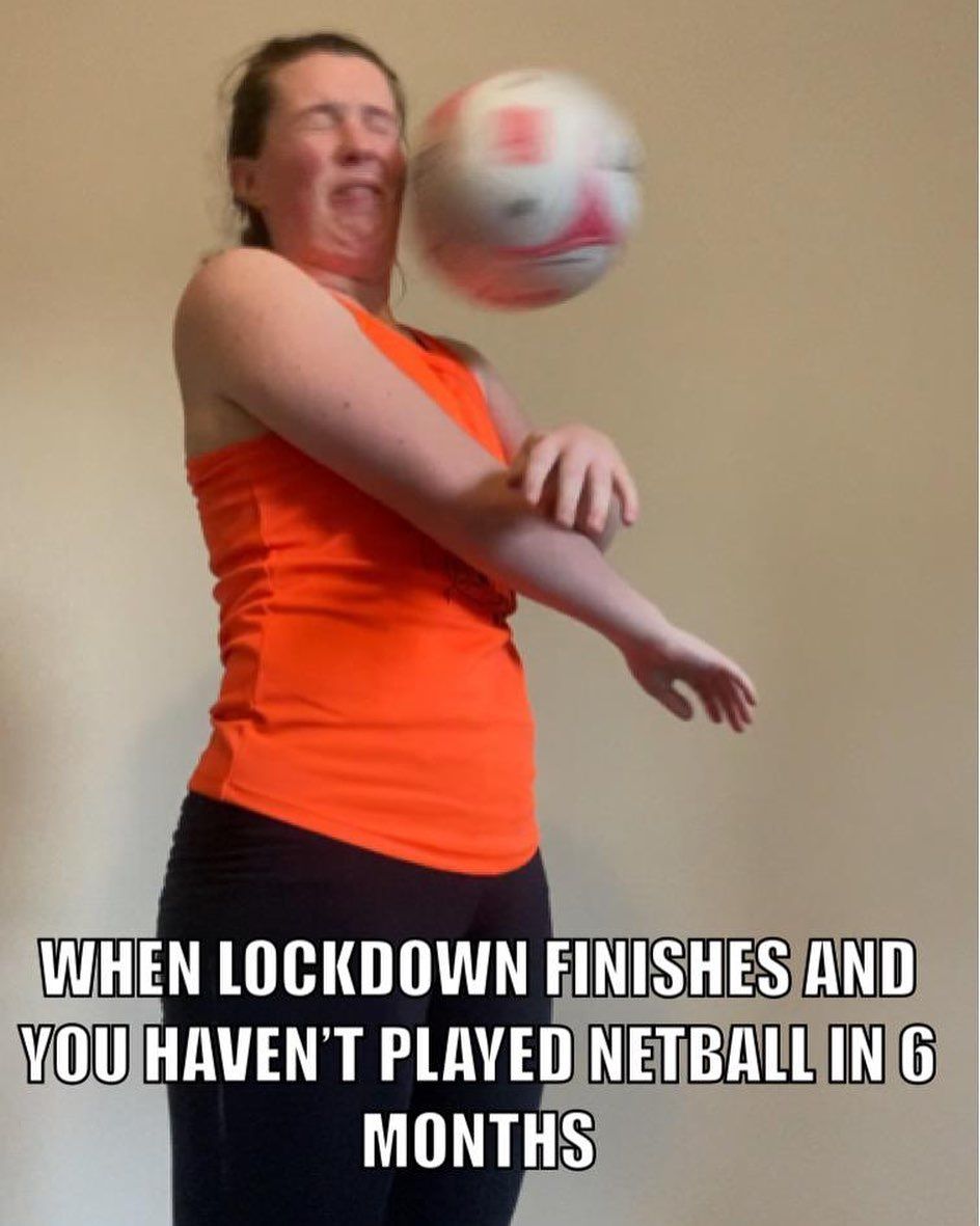MaiasNetball's tweet photo. 😂 We all know this is going to be true! 

Reposted from @blackpoolnc
A worryingly accurate meme from @racheltowellx 🧡💙🥰⁣
⁣
#netballmeme https://t.co/q0YTPbI9CG