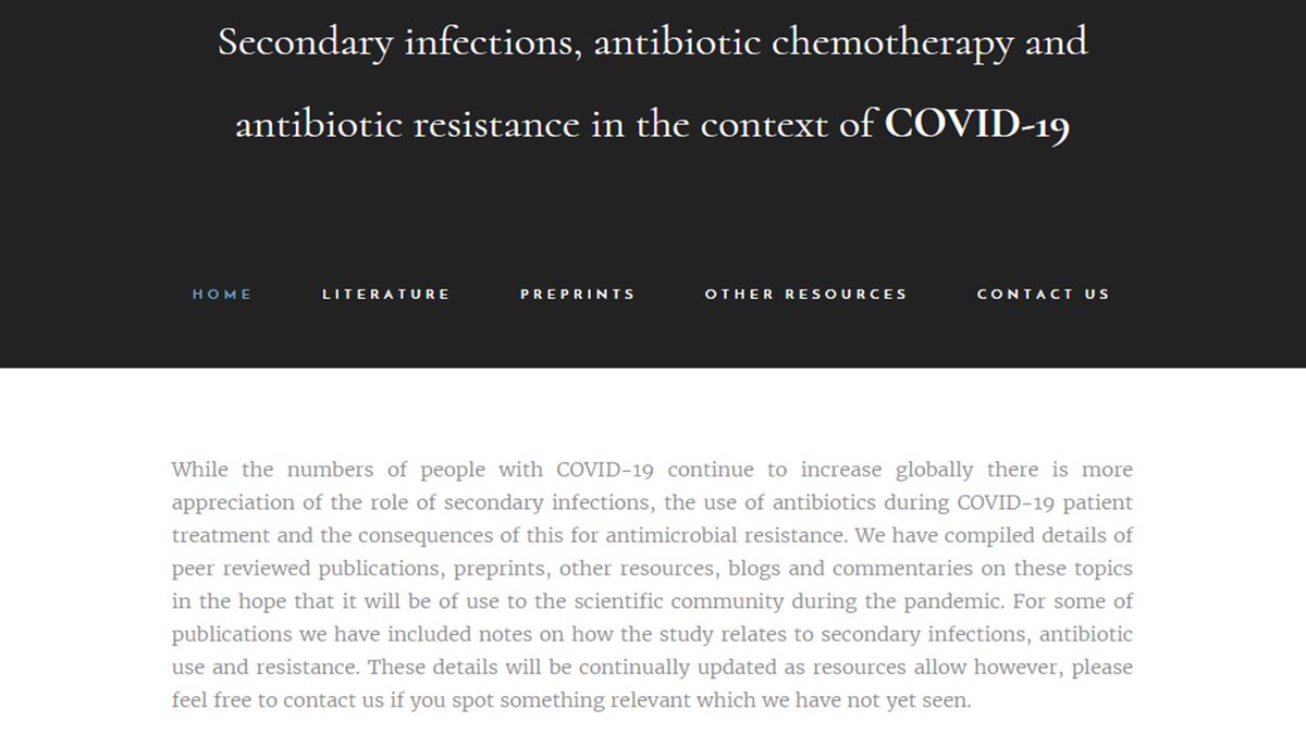 If you are interested in #AMR, antibiotic chemotherapy and secondary infections in the context of #COVIDー19 <a href="/IssraBul/">Issra Bulgasim</a> has been collecting relevant references and resources here; covid-amr.webnode.co.uk

We hope it helps your ongoing research.