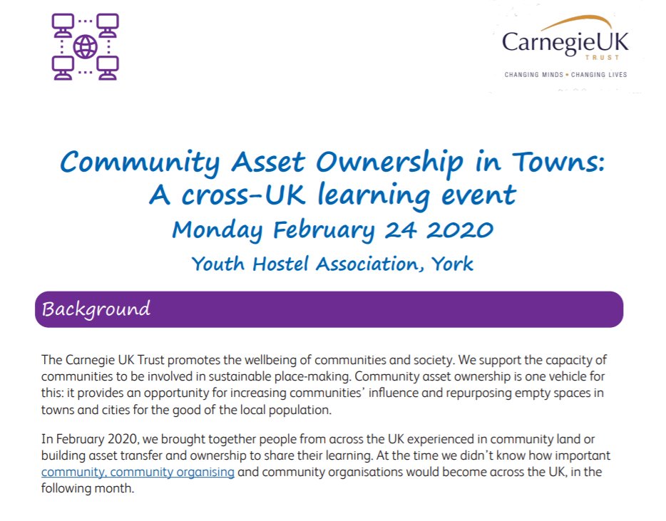 CarnegieUKTrust's tweet image. Our new report brings together learning from our recent Community Asset Transfer event 👉 bit.ly/2XUQofw

#FlourishingTowns #EnablingState #EnablingPlaces