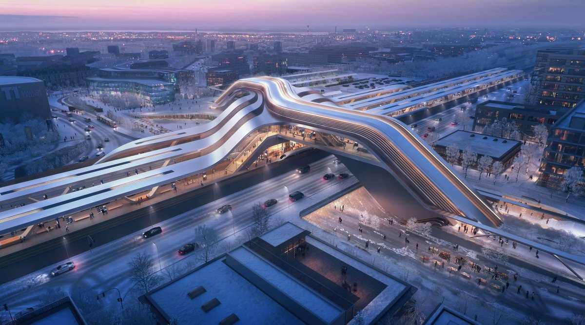ttransithub's tweet image. Tallinn 🇪🇪

Ülemiste Terminal
 
Designed as a connecting public bridge as well as multi-modal transport hub, the terminal will be the starting point of the Rail Baltic line and should be completed by 2026.

📸 Zaha Hadid Architects