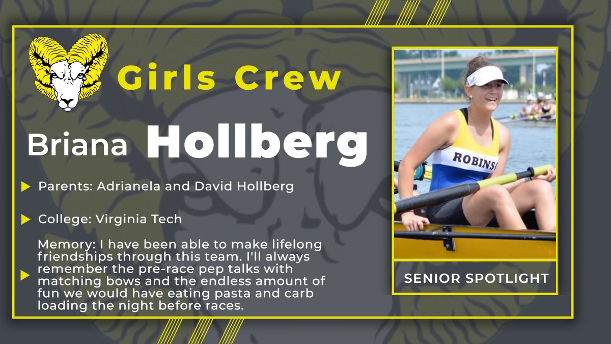 Robinson Girls Crew Individual Senior Spotlight: Briana Hollberg <a href="/RAMSBoosters/">Robinson Rams Athletic Boosters 💙💛🐏</a> <a href="/RobinsonSSNews/">Robinson Secondary</a> <a href="/fcpsnews/">Fairfax Schools 🌟</a> <a href="/Region4FCPS/">Region 4</a> <a href="/fcpsaap/">FCPS AAP</a> #RAMPRIDE #SENIORSPOTLIGHT #2020ROBINSONSENIORS <a href="/RamsontheRiver/">Robinson Crew</a>
