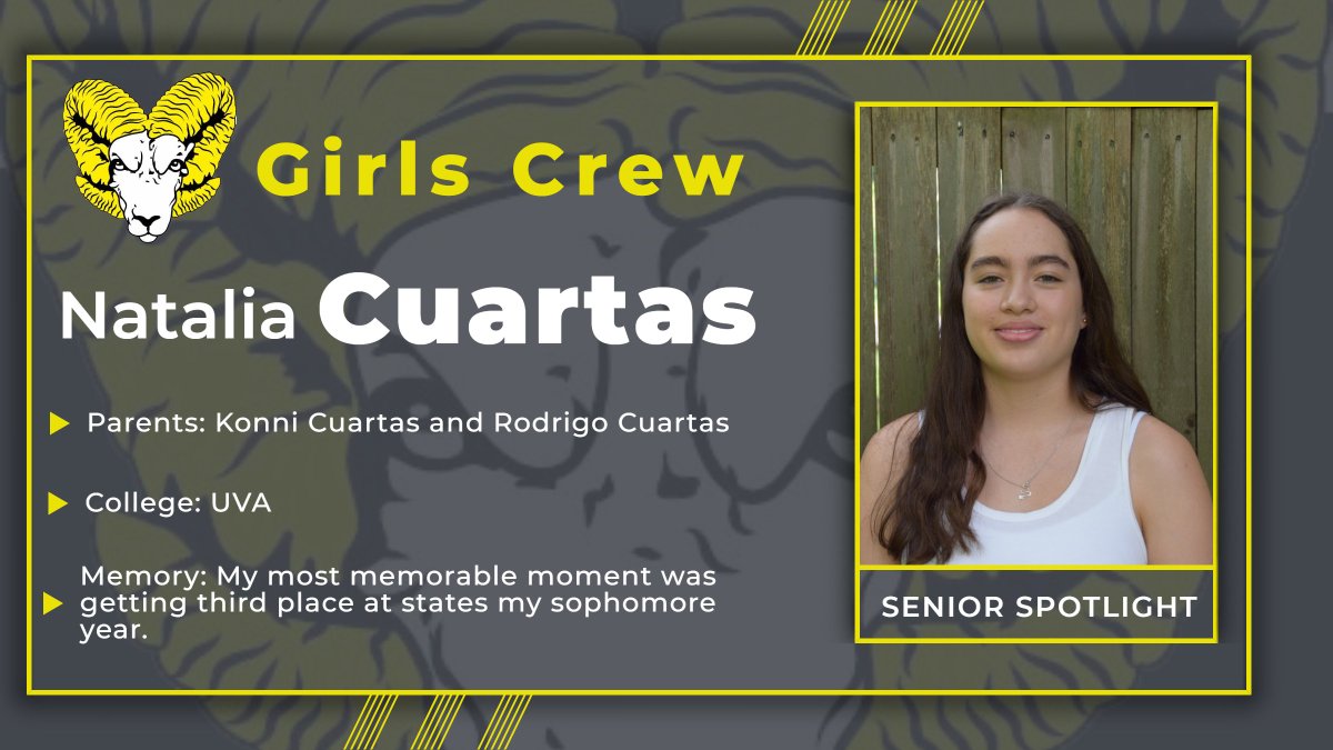Robinson Girls Crew Individual Senior Spotlight: Natalia Cuartas <a href="/RAMSBoosters/">Robinson Rams Athletic Boosters 💙💛🐏</a> <a href="/RobinsonSSNews/">Robinson Secondary</a> <a href="/fcpsnews/">Fairfax Schools 🌟</a> <a href="/Region4FCPS/">Region 4</a> <a href="/fcpsaap/">FCPS AAP</a> #RAMPRIDE #SENIORSPOTLIGHT #2020ROBINSONSENIORS <a href="/RamsontheRiver/">Robinson Crew</a>