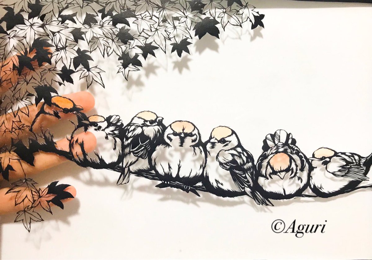 「#DFGHarajuku
#オンラインとり展
#切り絵
もふもふしたいきものをモ」|椿あぐり　切り絵作家のイラスト