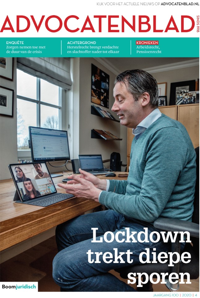 Advocatenblad's tweet photo. Het aprilnummer van het Advocatenblad is uit. Met aandacht voor virtuele zittingen en de uitkomsten van onze enquête over de impact van de coronacrisis. Verder oa een achtergrondverhaal over herstelrecht en kronieken arbeidsrecht en pensioenrecht. Download https://t.co/4jB1BS5HPI https://t.co/7vvHN5nkNu