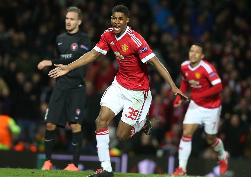 25. February 2016: Manchester United - Midtjylland 5-1. Marcus Rashford bursts on to the scene